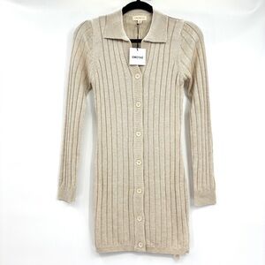 Emotae Promesa Beige Ribbed Knit Bodycon Sweater Mini Dress Small NEW